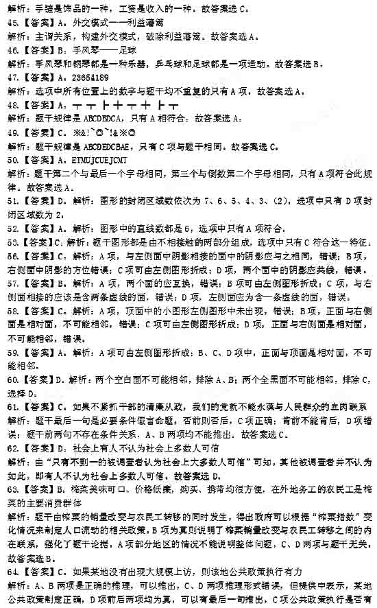 2014年江蘇省公務員考試行測答案