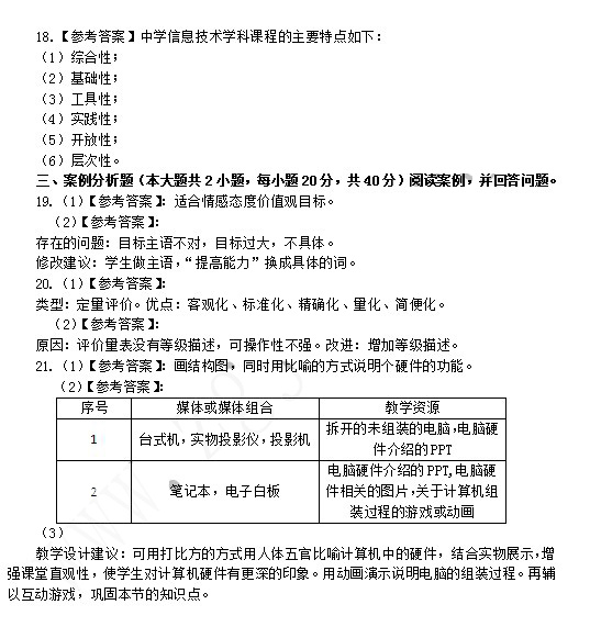2014上半年教師資格統考初中信息技術真題答案2